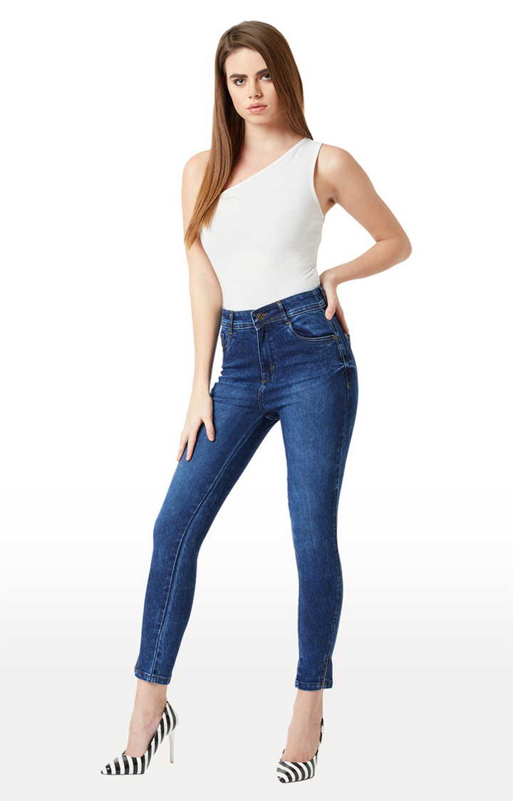 Women's Blue Solid Skinny Jeans