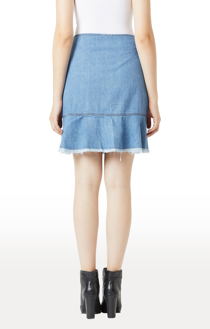 Women's Blue Solid Flared Skirt