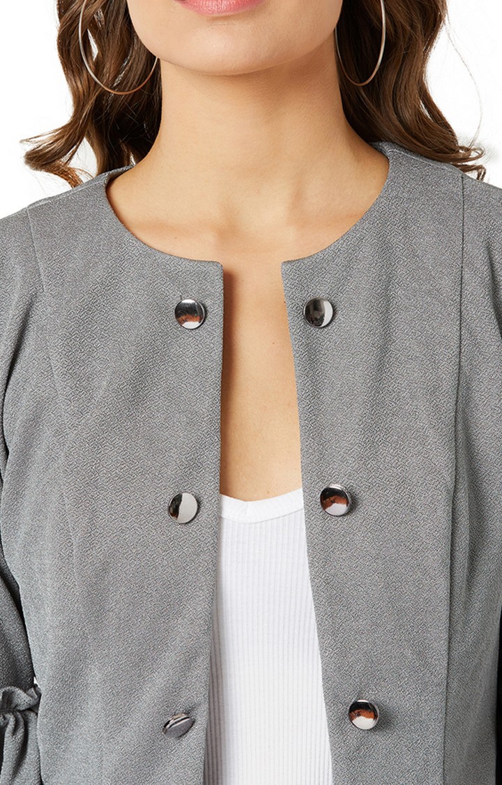 Women's Grey Polyester MelangeCasualwear Front Open Jackets