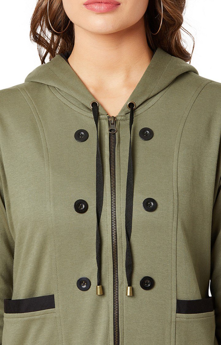 Women's Green Cotton SolidCasualwear Hoodies