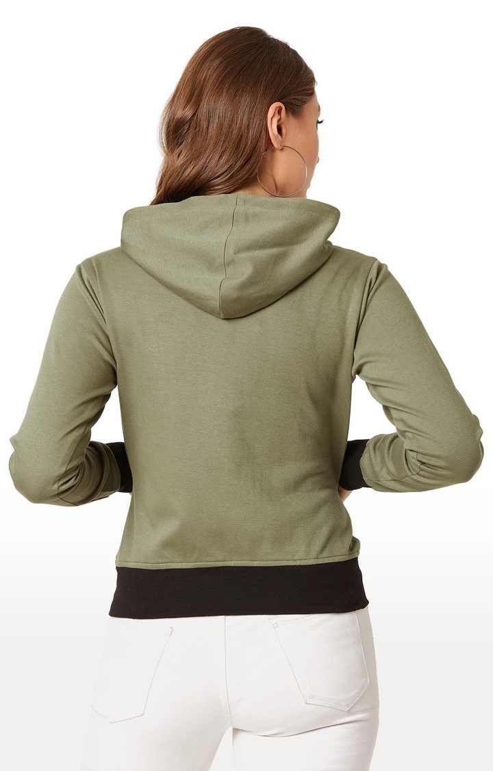 Women's Green Cotton SolidCasualwear Hoodies