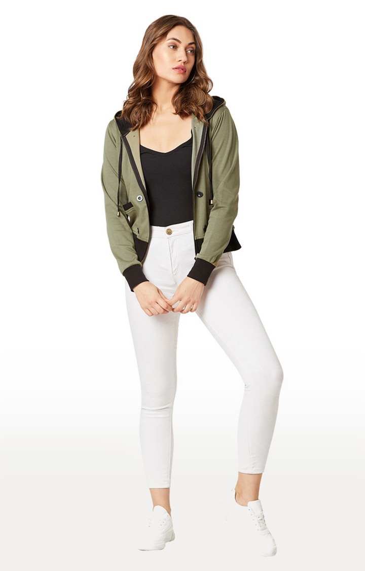 Women's Green Cotton SolidCasualwear Hoodies