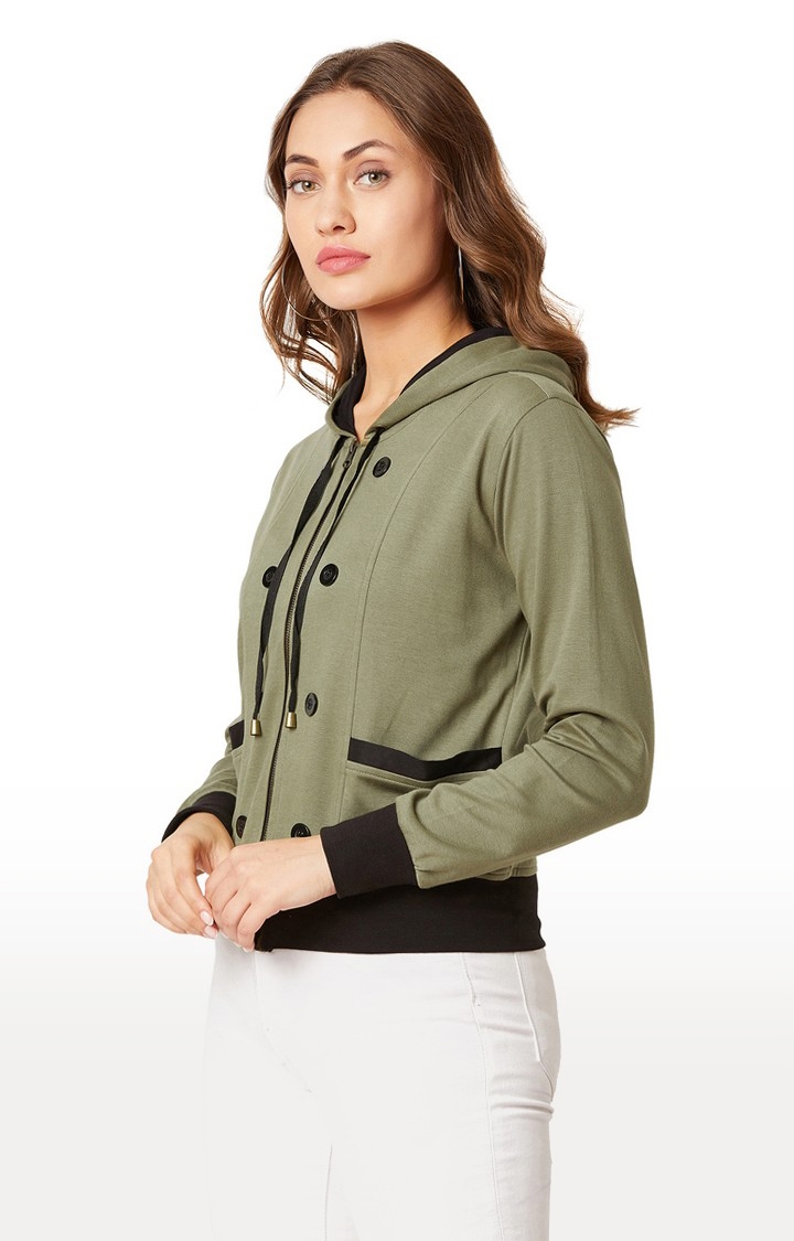Women's Green Cotton SolidCasualwear Hoodies