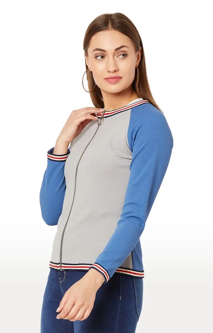 Women's Grey Polyester SolidCasualwear Varsity Jackets