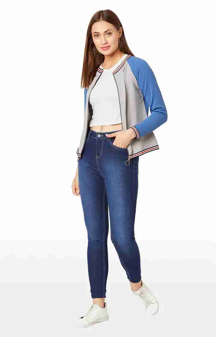 Women's Grey Polyester SolidCasualwear Varsity Jackets