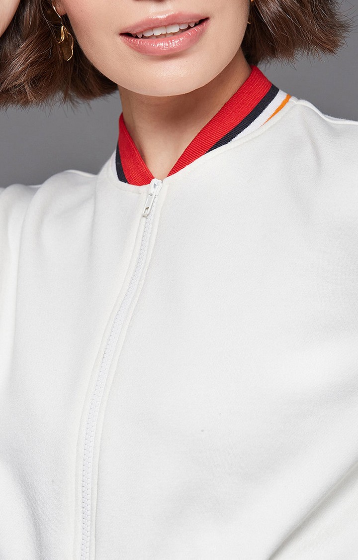 Women's White Polyester  Varsity Jackets