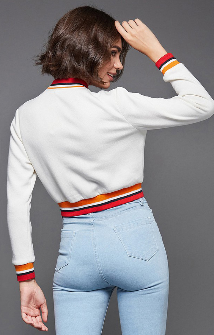 Women's White Polyester  Varsity Jackets