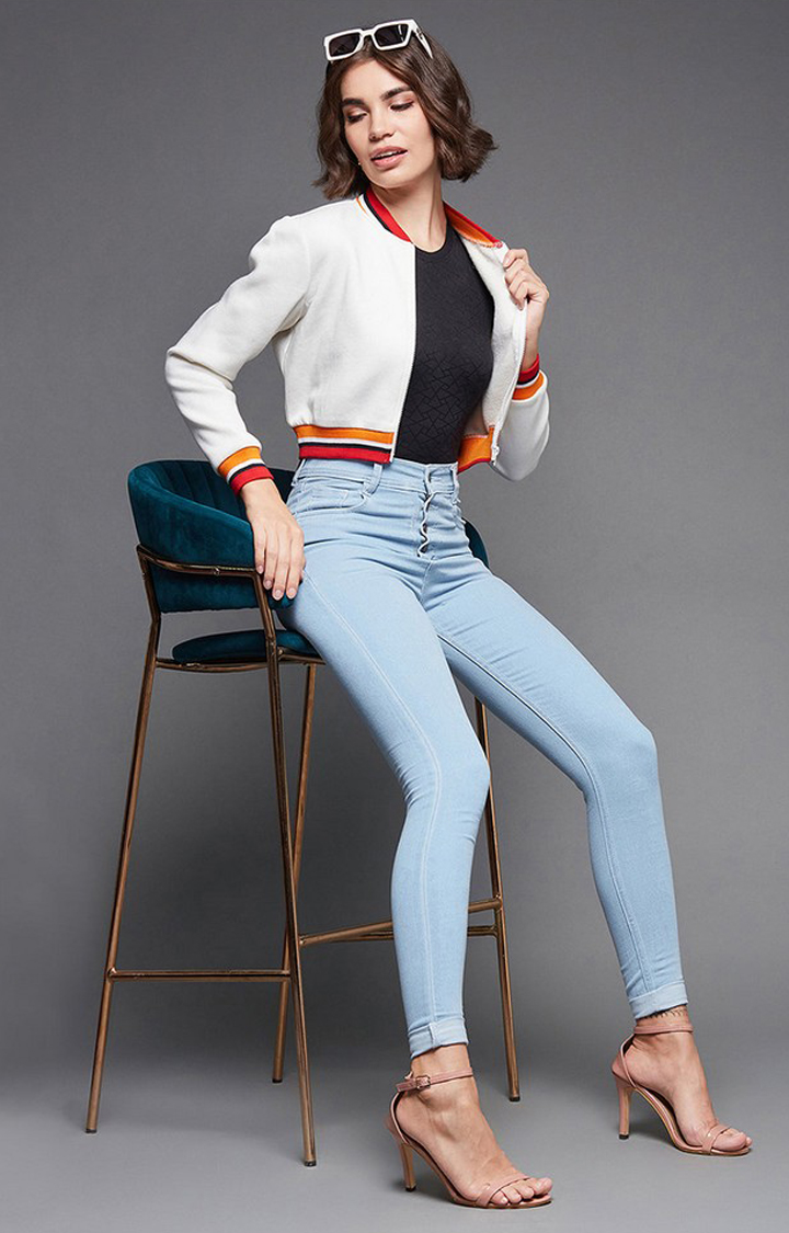 Women's White Polyester  Varsity Jackets