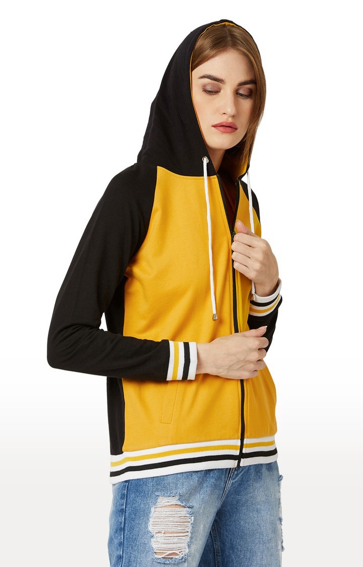 Women's Yellow Cotton SolidCasualwear Hoodies