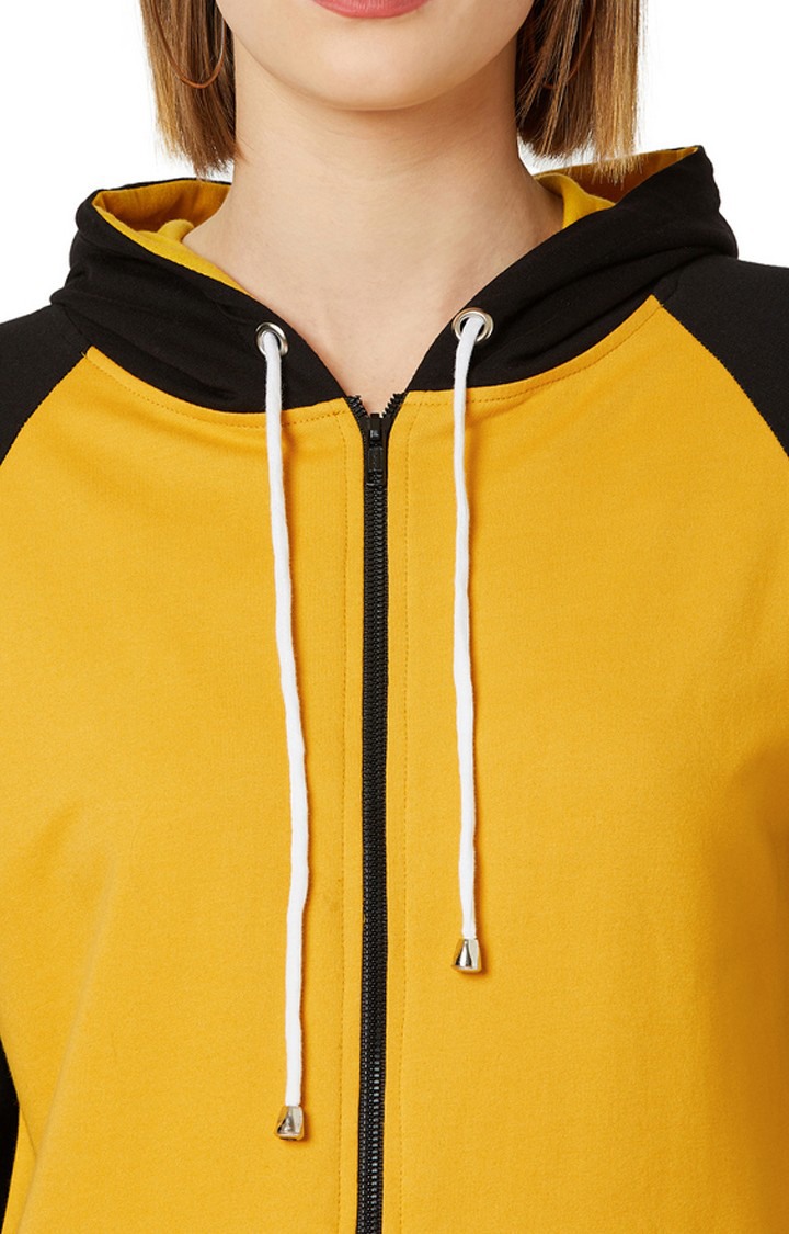 Women's Yellow Cotton SolidCasualwear Hoodies