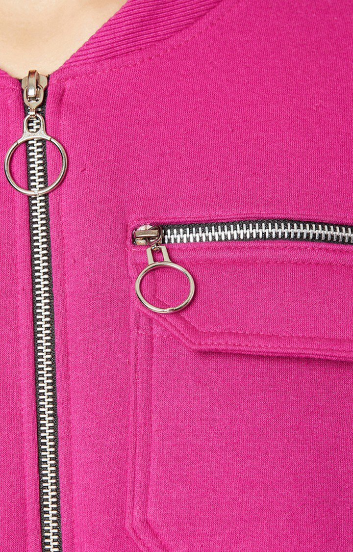 Women's Pink Cotton SolidCasualwear Front Open Jackets