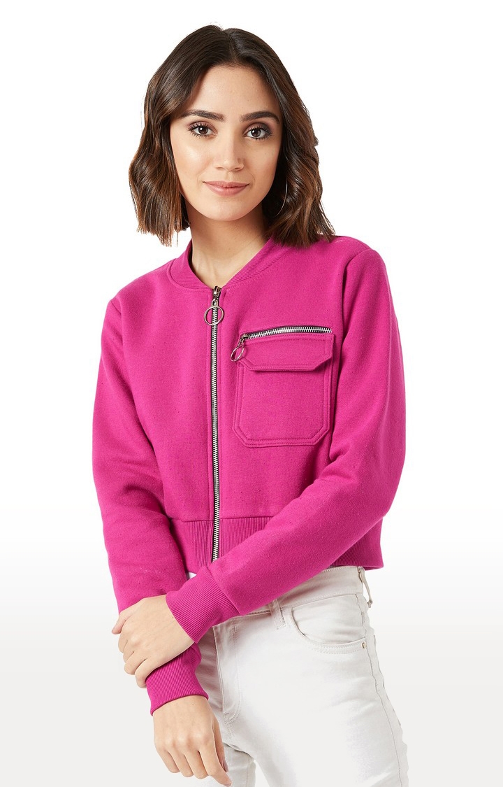 MISS CHASE | Women's Pink Cotton SolidCasualwear Front Open Jackets