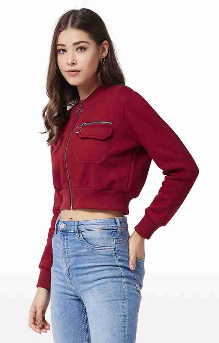 Women's Red Polycotton SolidCasualwear Western Jackets