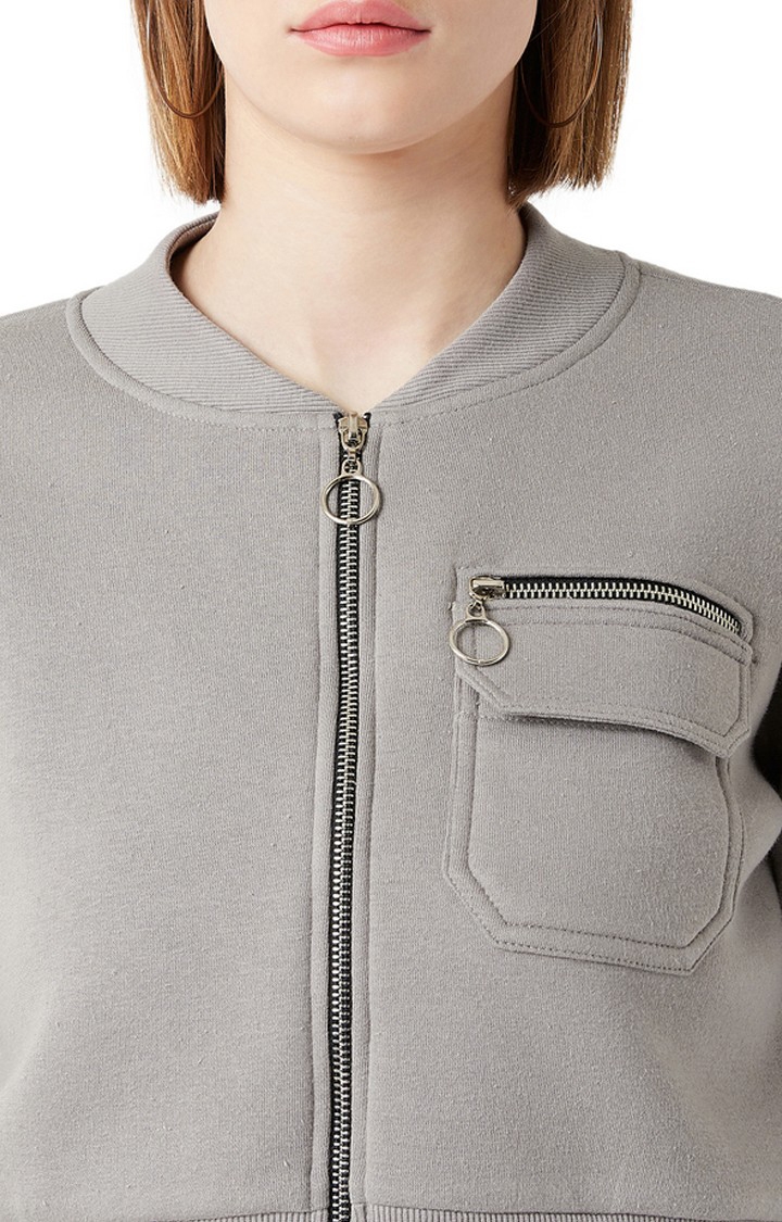 Women's Grey Cotton SolidCasualwear Front Open Jackets