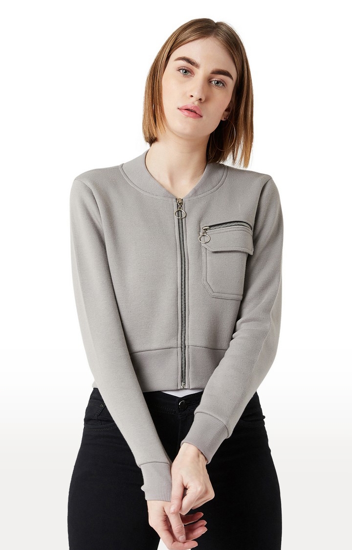MISS CHASE | Women's Grey Cotton SolidCasualwear Front Open Jackets