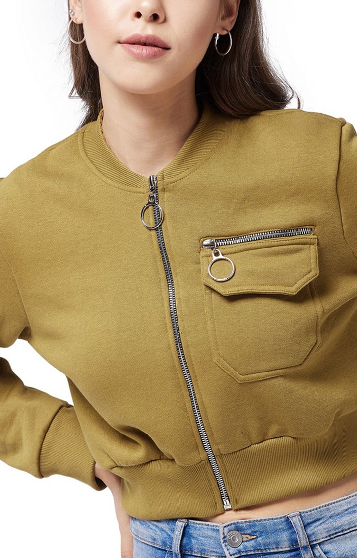Women's Green Polycotton SolidCasualwear Western Jackets