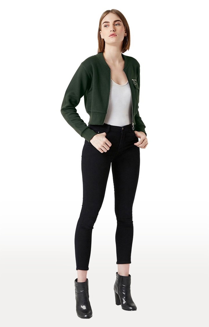 Women's Green Cotton SolidCasualwear Front Open Jackets