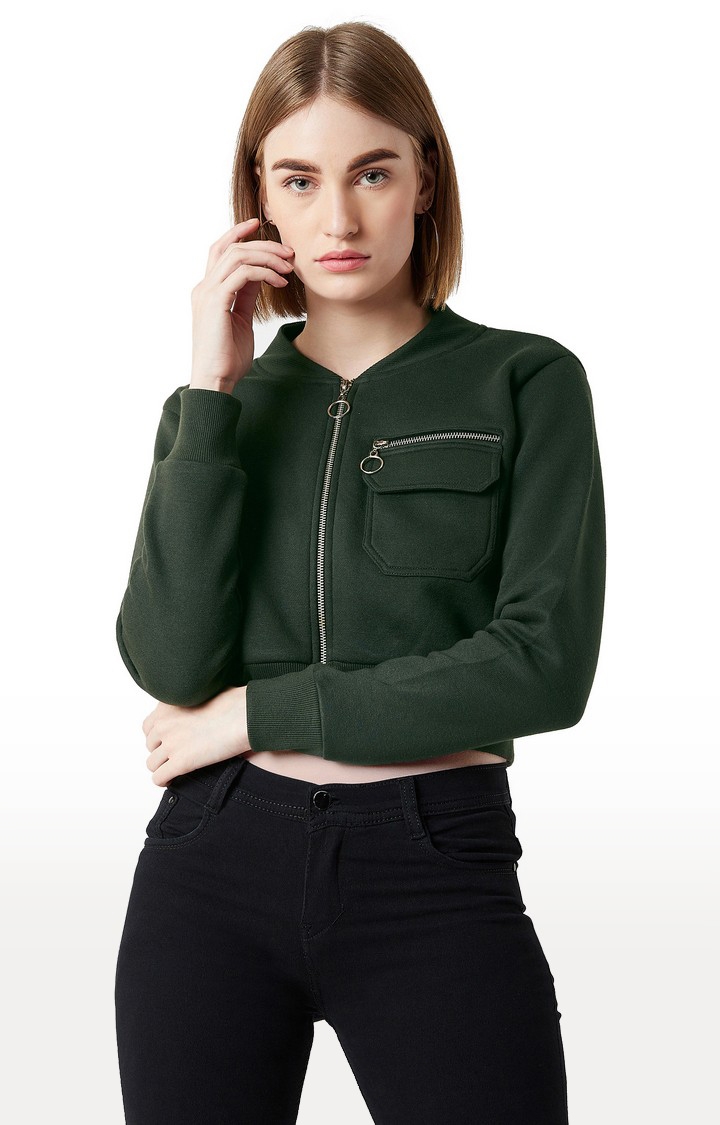 Women's Green Solid Front Open Jackets