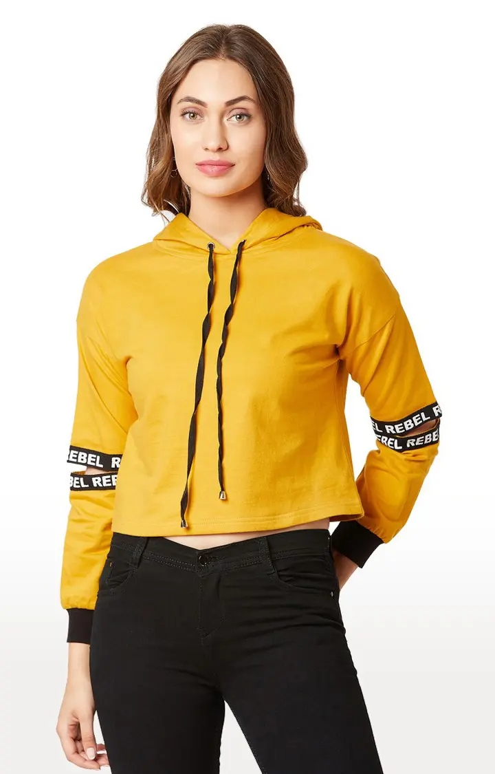 MISS CHASE | Women's Yellow Cotton SolidStreetwear Hoodies