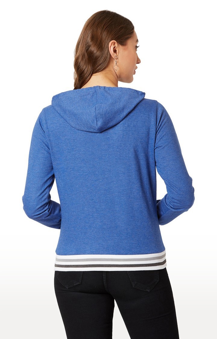 Women's Blue Cotton PrintedCasualwear Hoodies