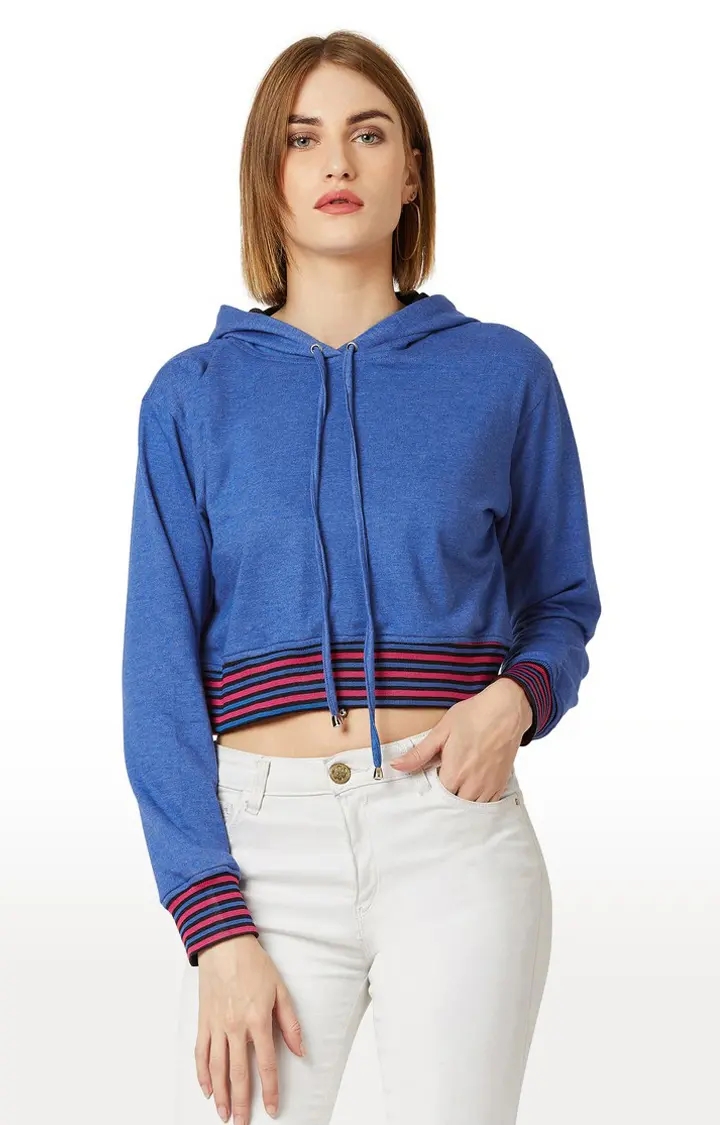 MISS CHASE | Women's Blue Solid Hoodies