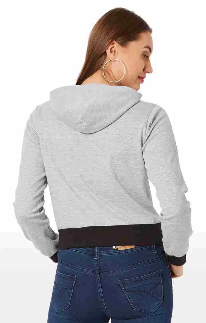 Women's Grey Cotton PrintedStreetwear Hoodies