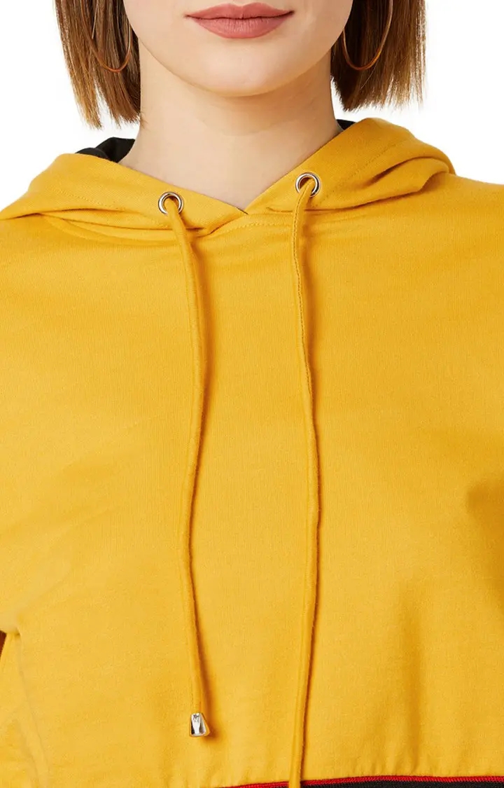 Women's Yellow Cotton SolidStreetwear Hoodies