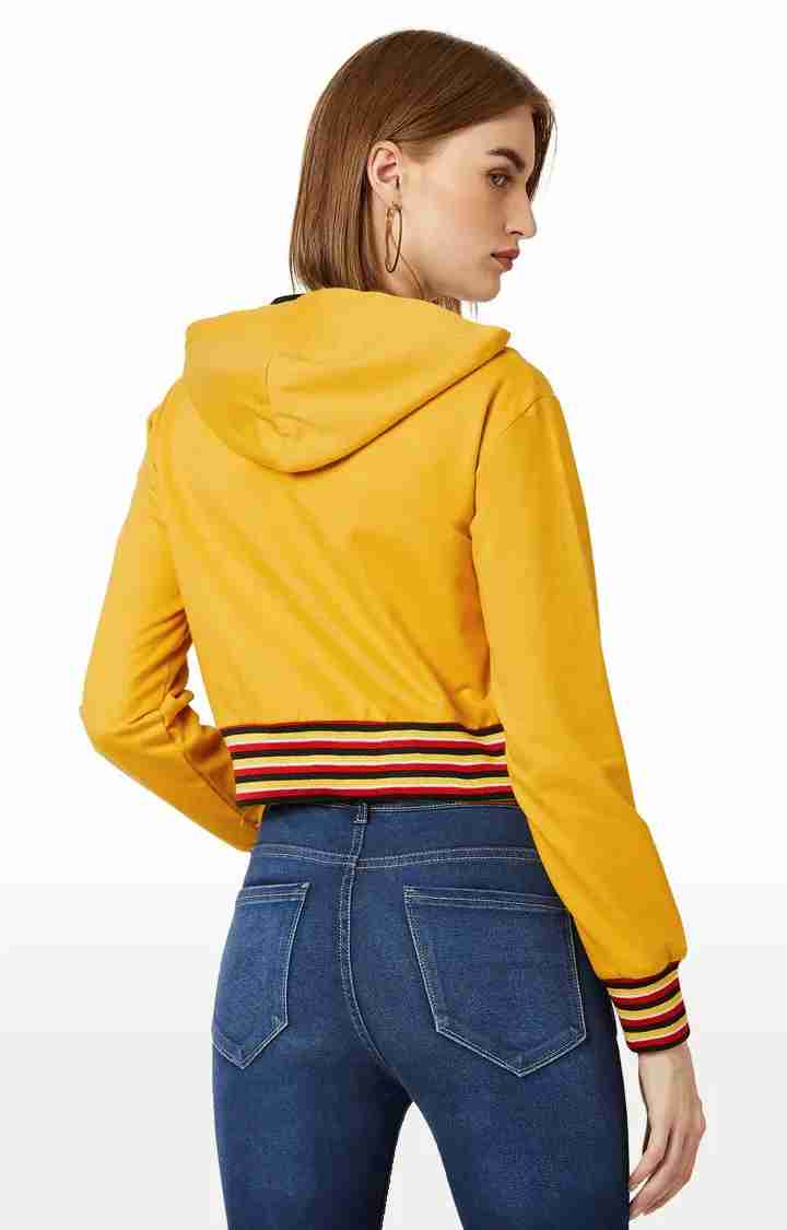 Women's Yellow Cotton SolidStreetwear Hoodies