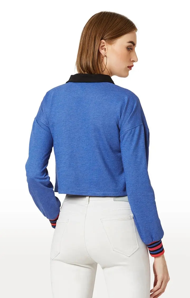 Women's Blue Cotton StripedStreetwear Crop T-Shirts