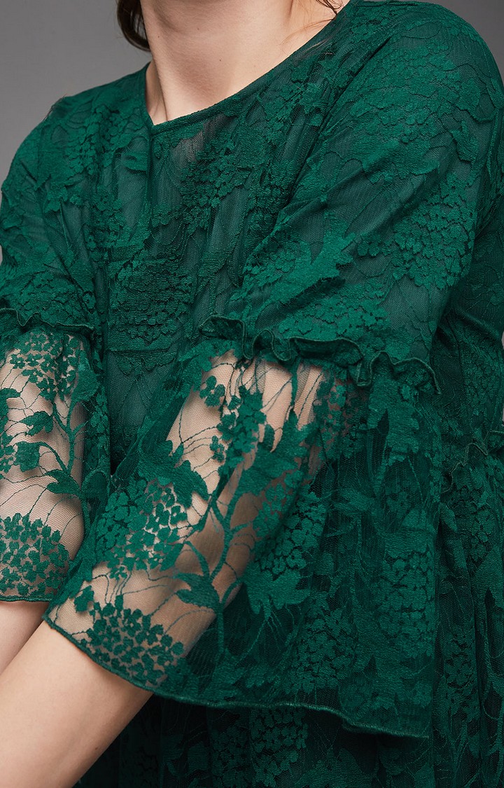 Women's Green Polyester  Tops