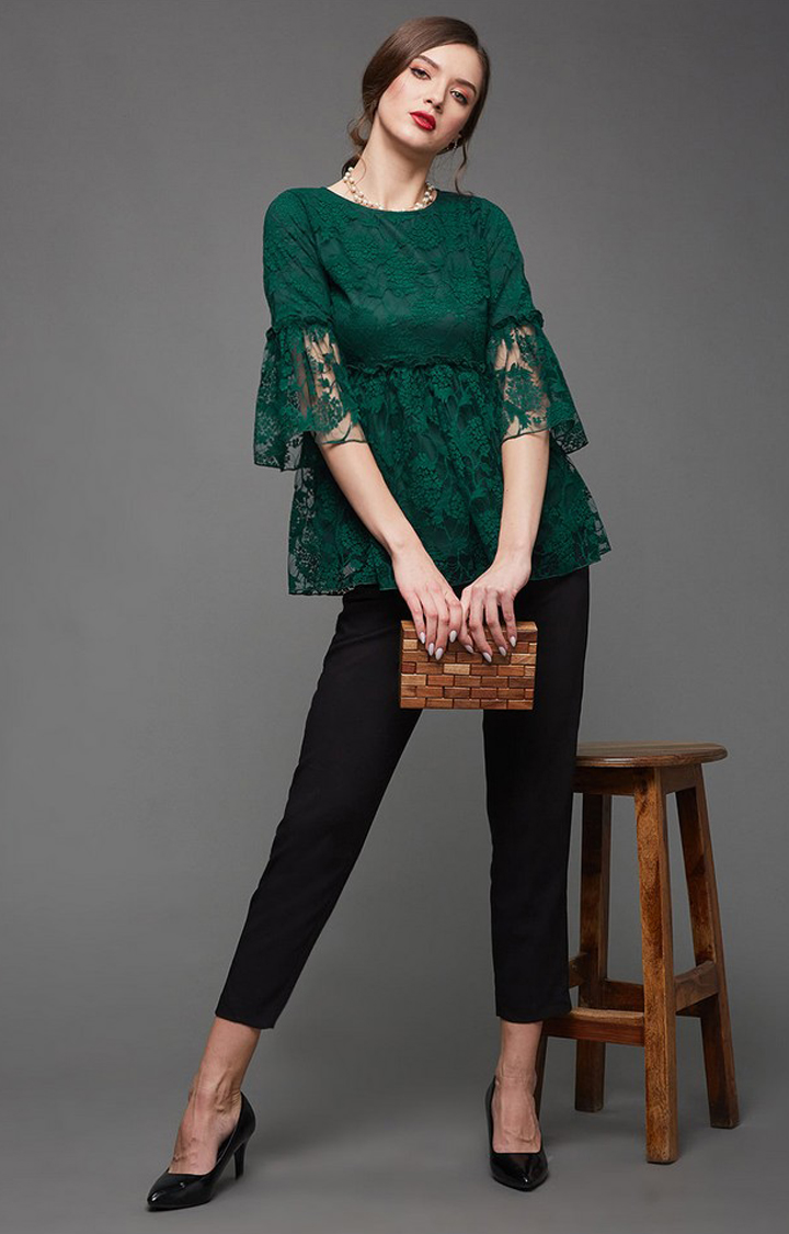 Women's Green Polyester  Tops