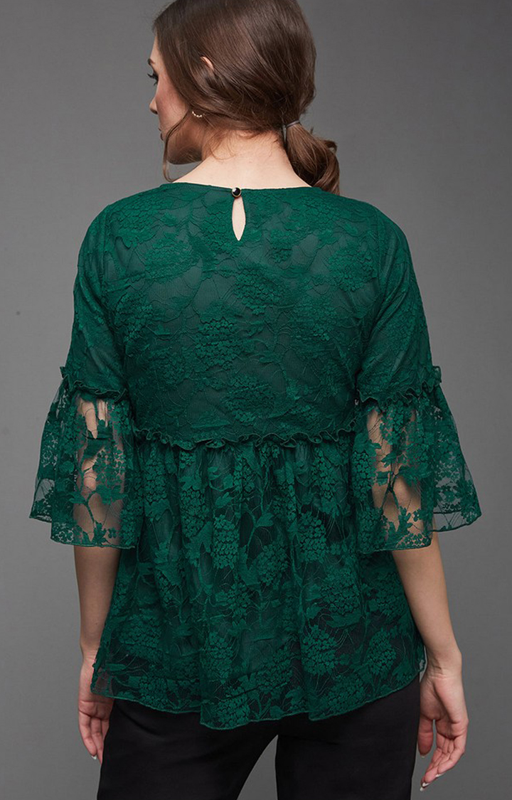 Women's Green Polyester  Tops