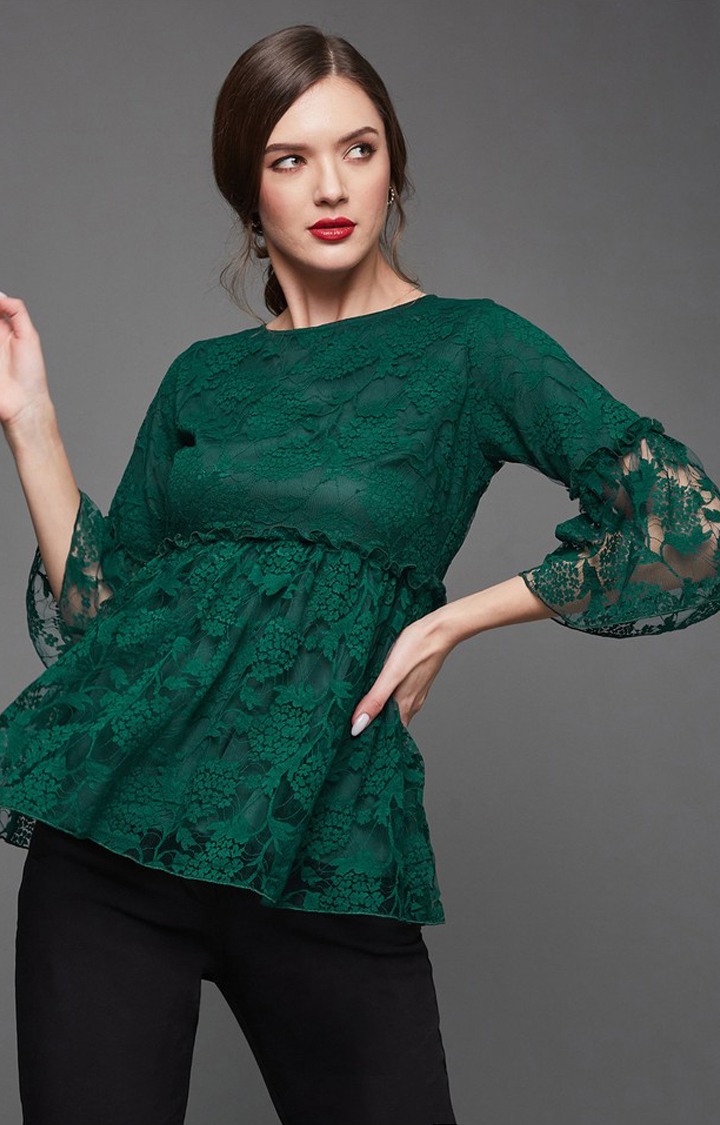 Women's Green Polyester  Tops