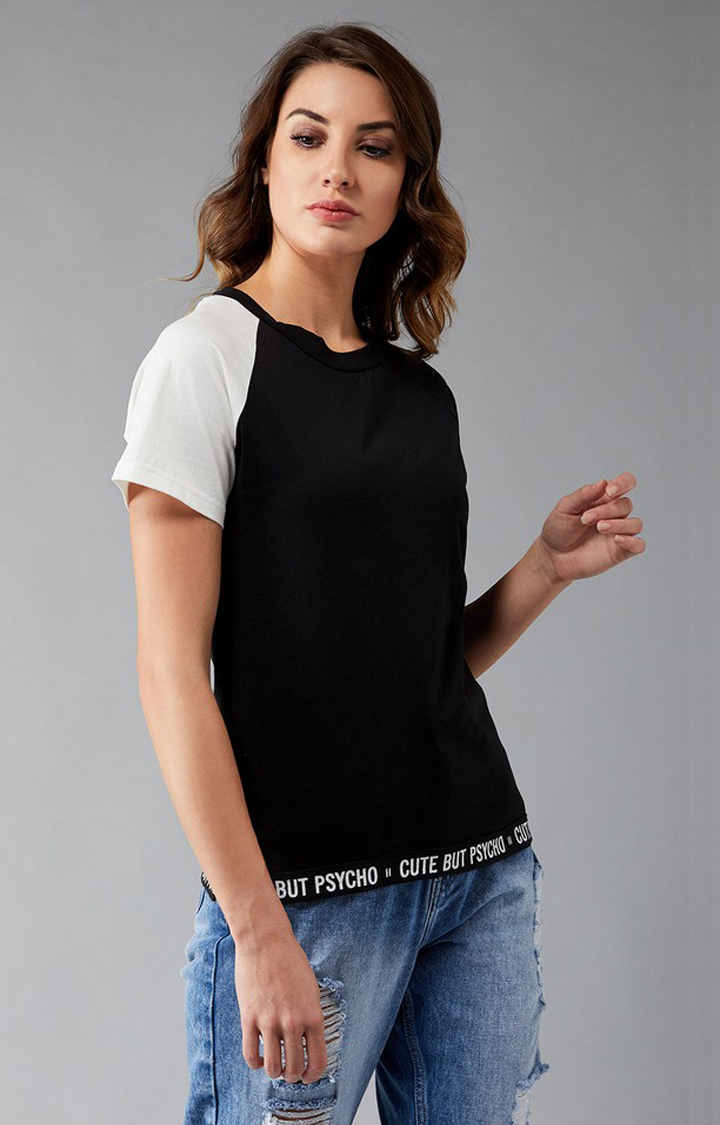 Women's Black Cotton  T-Shirts