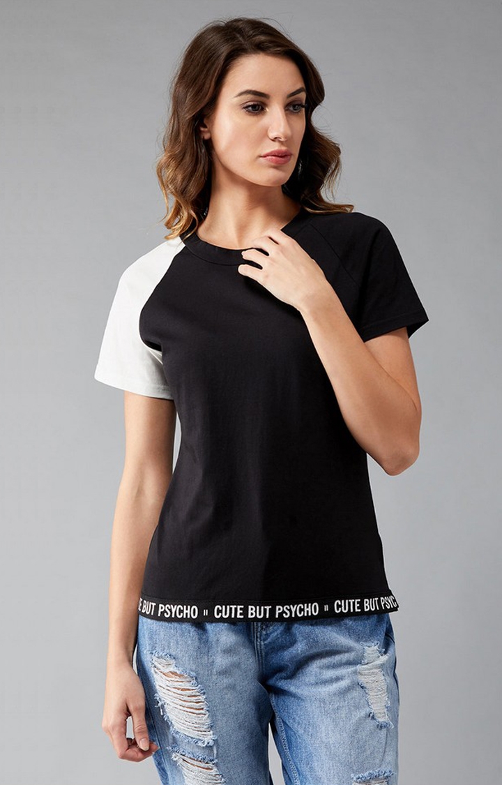 Women's Black Cotton  T-Shirts