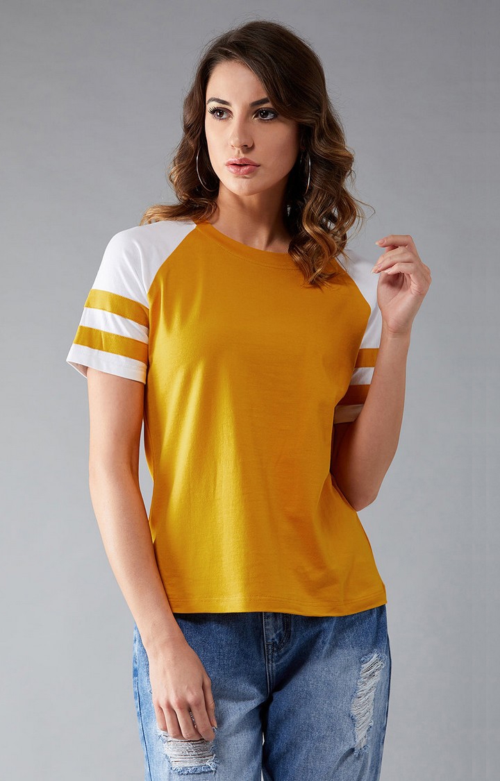 MISS CHASE | Women's Yellow Cotton  T-Shirts