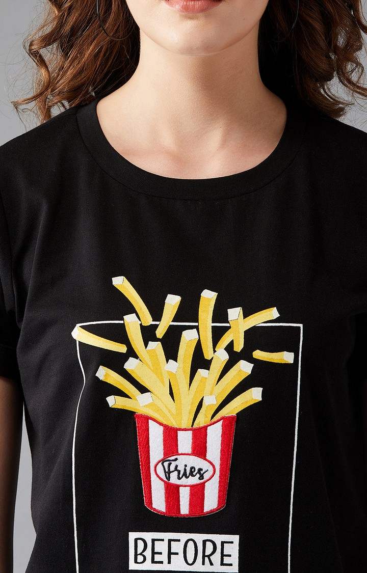 Women's Black Cotton  T-Shirts