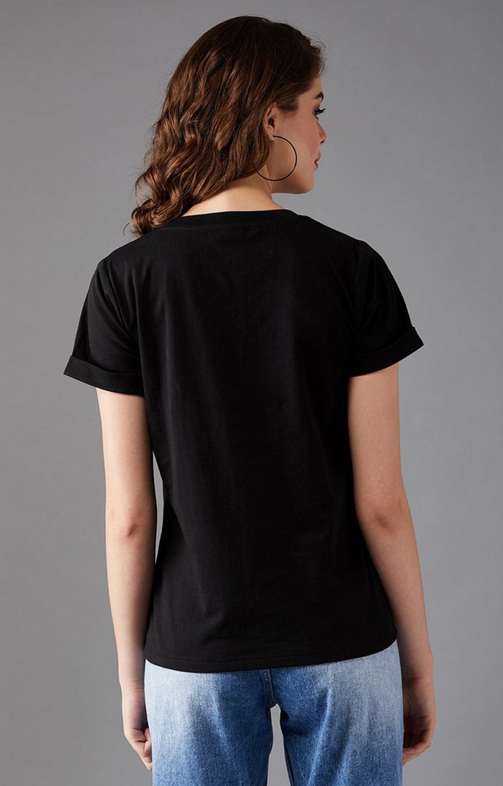 Women's Black Cotton  T-Shirts