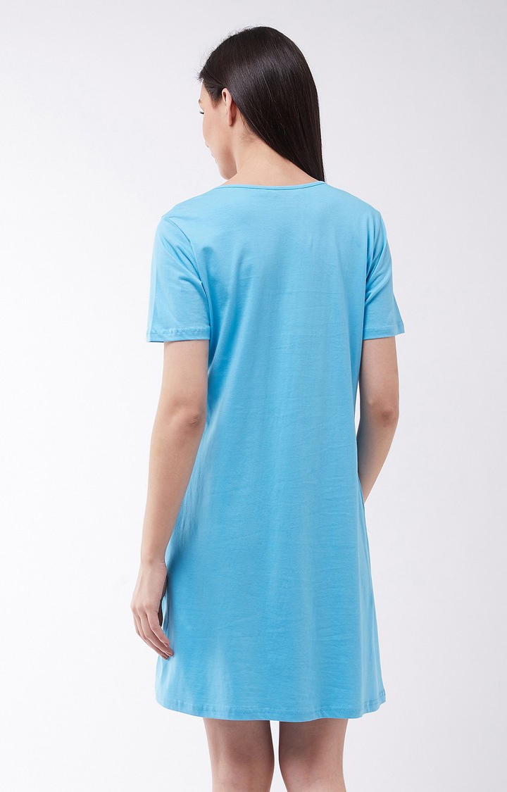 MISS CHASE | Women's Blue Cotton Sleepwear Dress 1