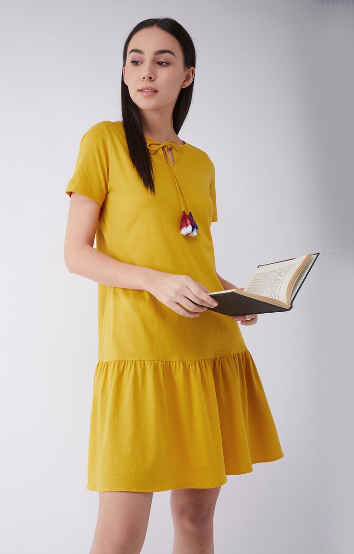 Women's Yellow Cotton Sleepwear Dress