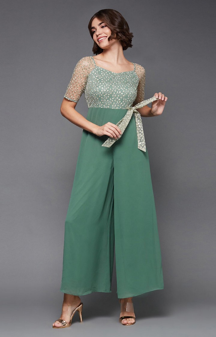 Women's Green Polyester  Jumpsuits