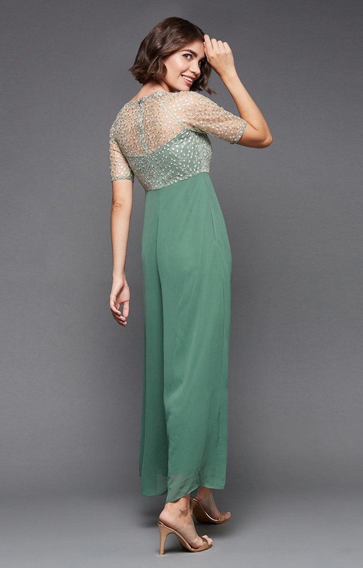 Women's Green Polyester  Jumpsuits