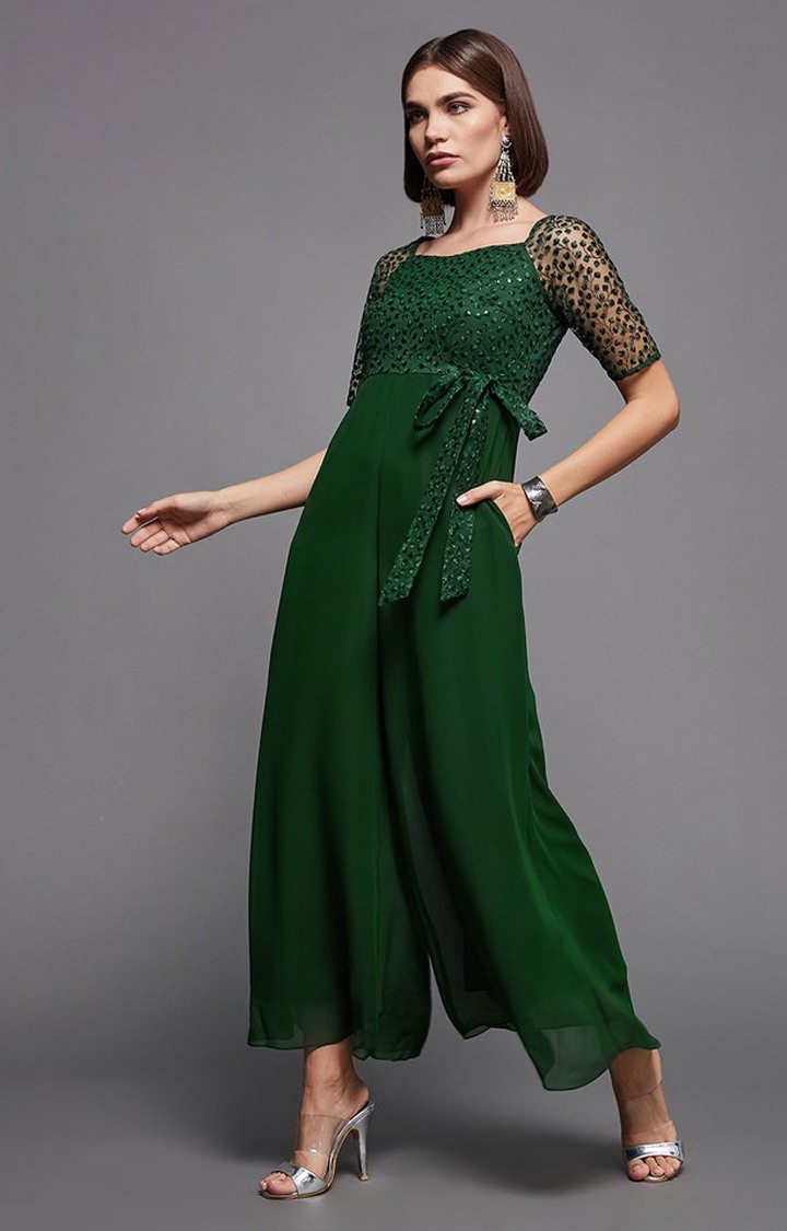 Women's Green Polyester  Jumpsuits