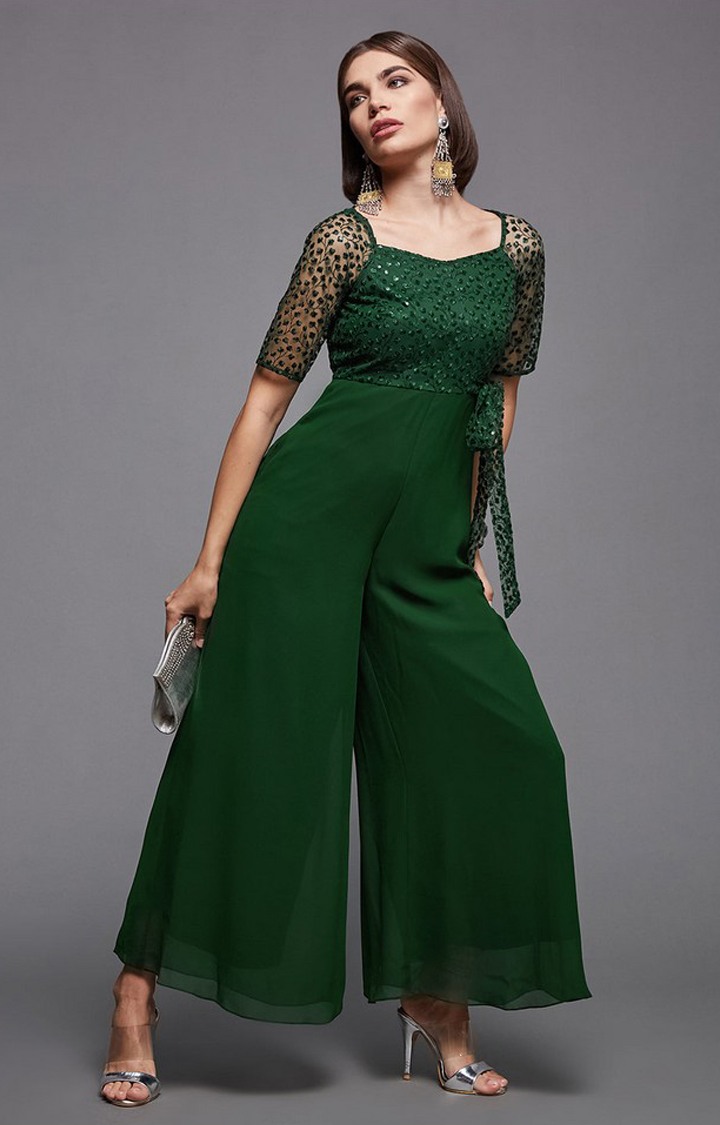 Women's Green Polyester  Jumpsuits