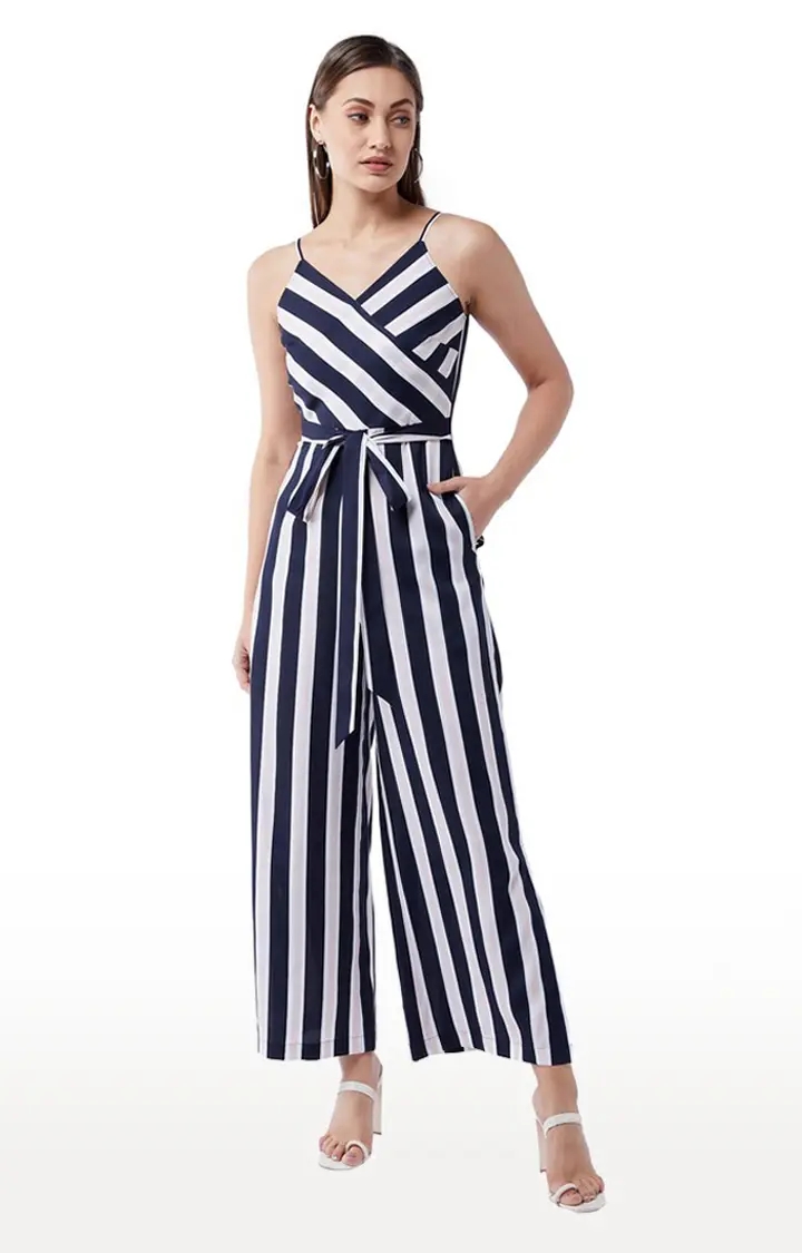 Women's Multi Polyester StripedCasualwear Jumpsuits
