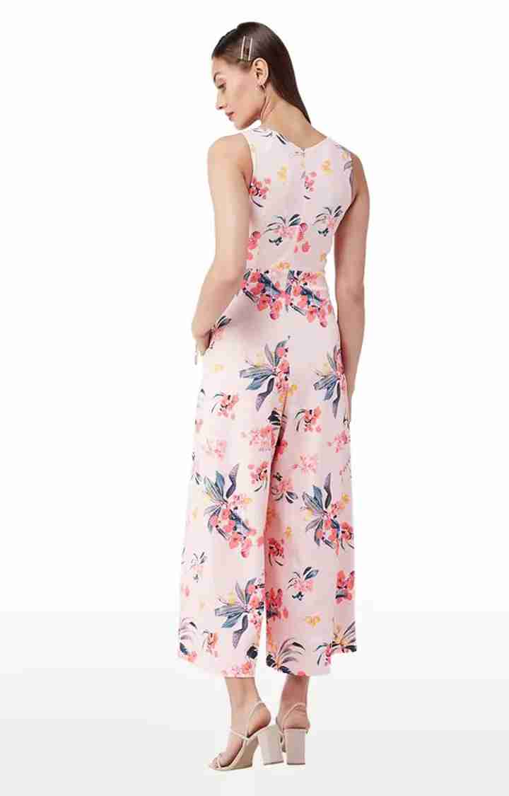 Women's Pink Polyester FloralCasualwear Jumpsuits