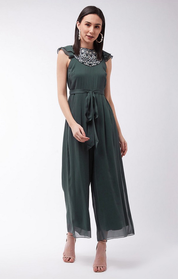 Women's Green Polyester  Jumpsuits