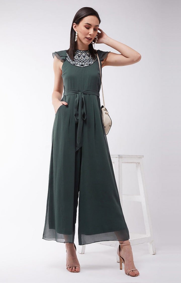 Women's Green Polyester  Jumpsuits