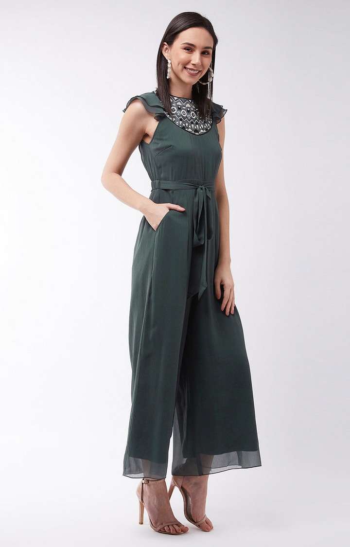 Women's Green Polyester  Jumpsuits