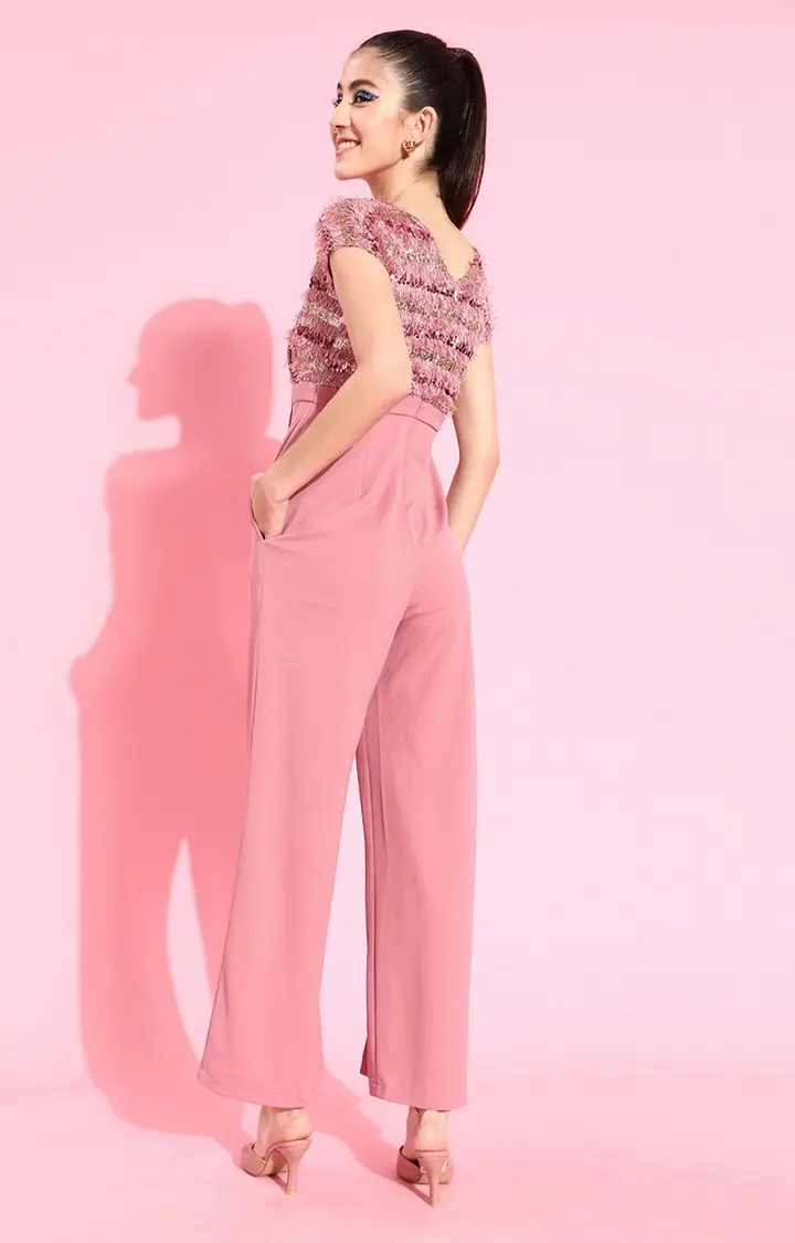 MISS CHASE | Women's Pink Solid Jumpsuits 2
